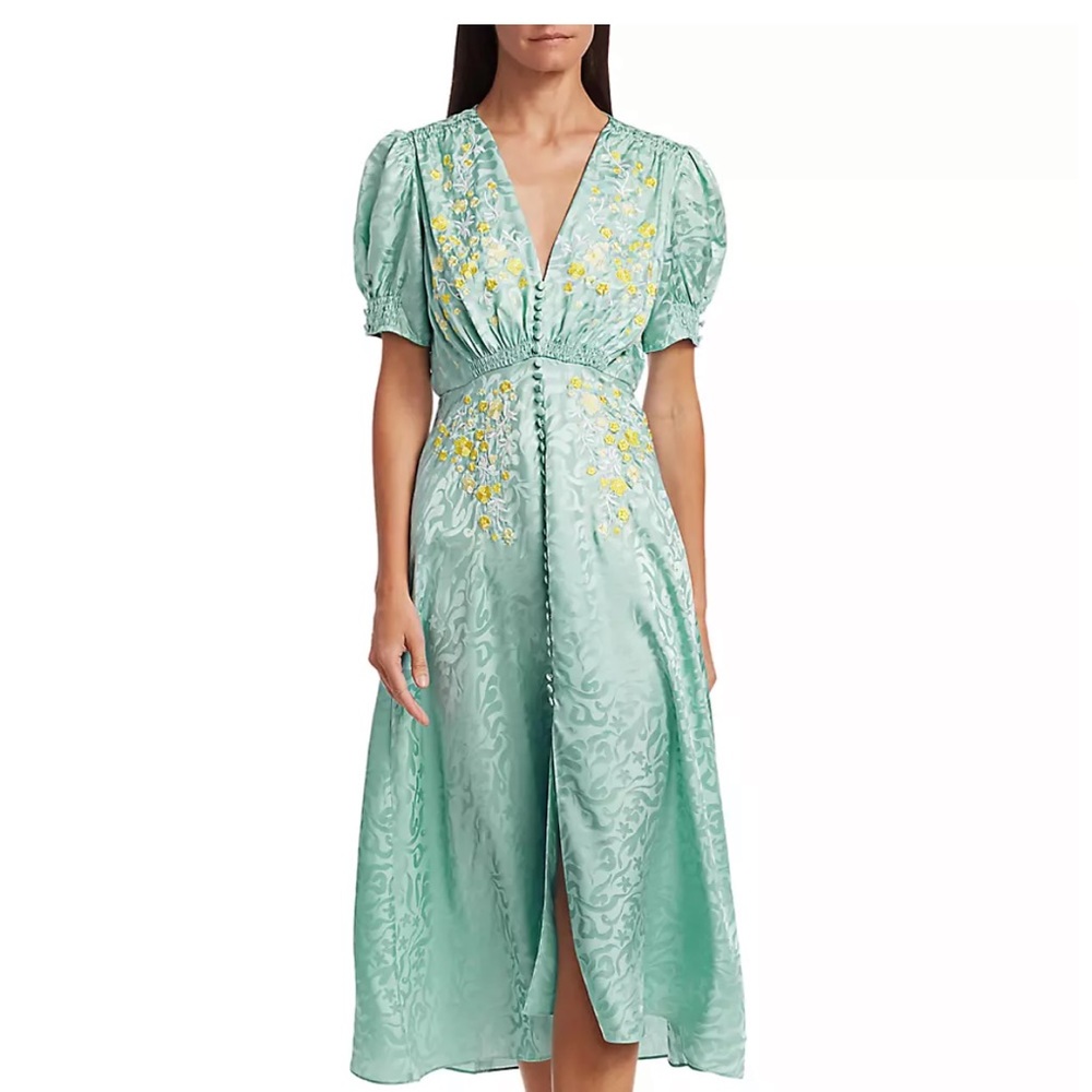 Saloni silk midi dress with embroidery